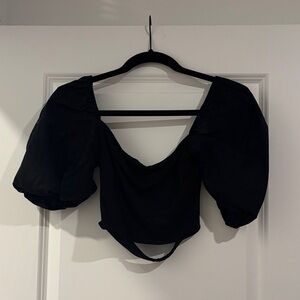 Black Puff Sleeve Top Strappy back